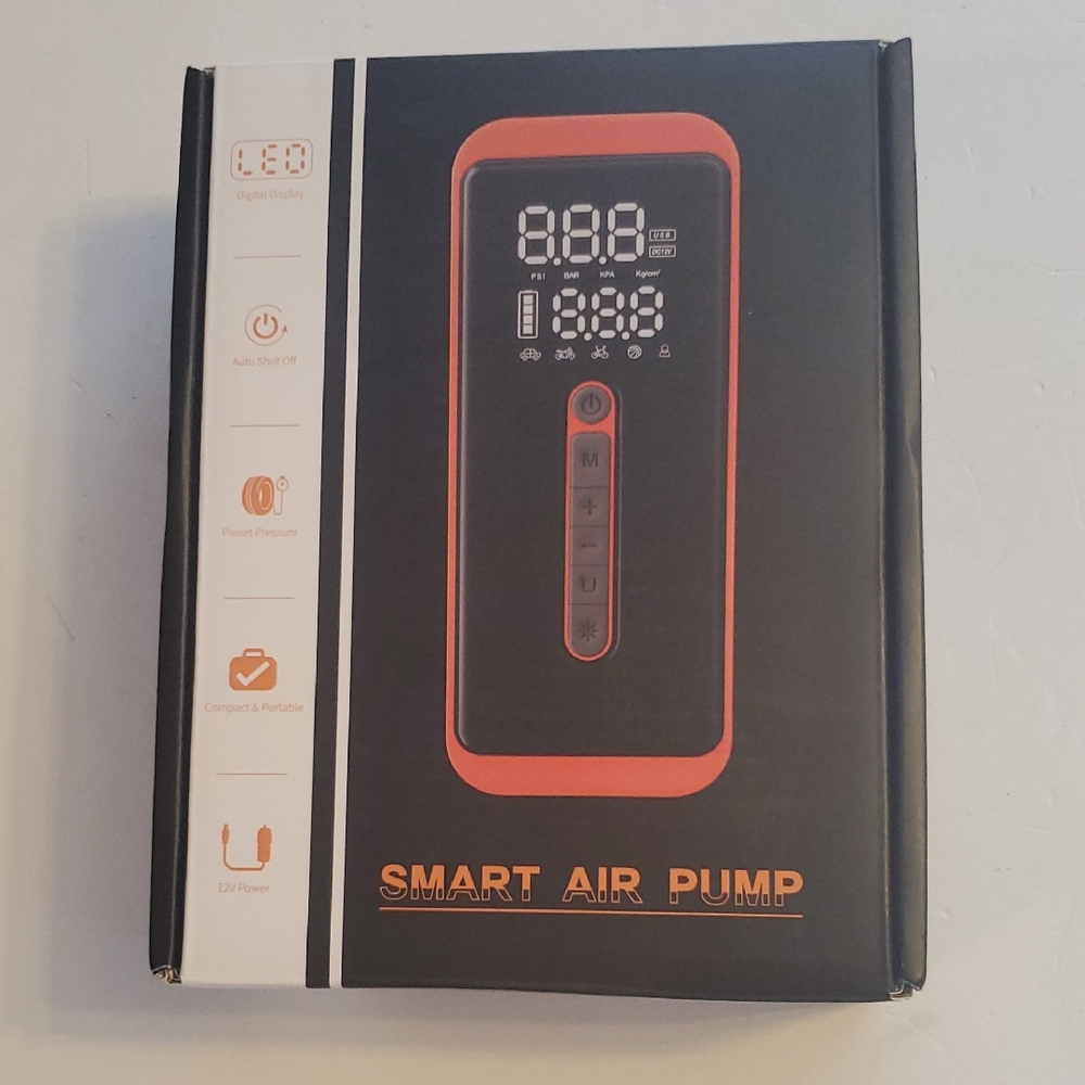 Smart Air Pump with LED Display - Black and Orange